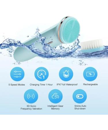 Electric Cleansing Facial Brush | Rechargeable Waterproof Exfoliator | 5-Speed Silicone Scrubber for All Skin Types | Deep Cleanse & Massage - Sea Foam - Buy Online on GoSupps.com
