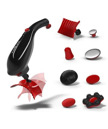 PUREWAVE™ CM-07 Black/Red Patented Dual Motor Percussion & Vibration Massager 8 Attachments