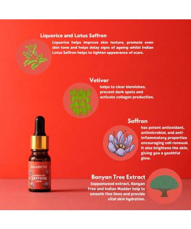 Saabuni Illuminating Anti Aging Serum for Face Pure Ayurveda Saffron Oil for Skin Glow Fine Line and Wrinkles Vegan All Natural Face Oil 10 ml - Buy Online on GoSupps.com