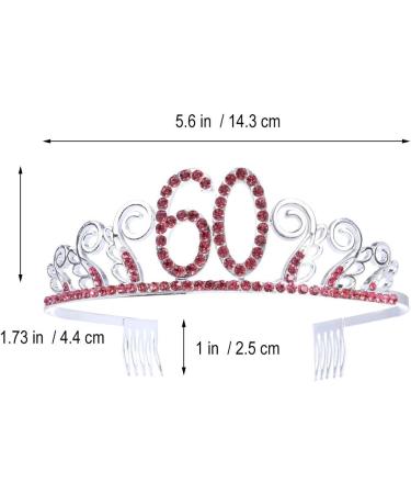 Frcolor 60th Birthday Tiara Crystal Rhinestone Women 60th Birthday Crown with Combs Silver Red - Buy Online on GoSupps.com