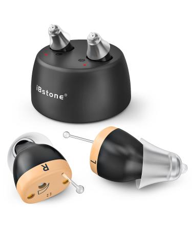 iBstone K18 Rechargeable Hearing Amplifier to Aid Hearing, Mini Completely-in-Canal Hearing Aids , Comfortable Wearing with Masks and Glasses, OTC, Black, Pair, K18