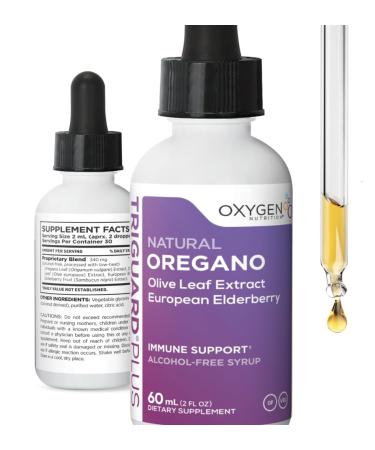 Oxygen Nutrition Triguard Oil of Oregano Drops Olive Leaf Extract Elderberry Extract Liquid Tincture Supplement 2 fl oz | Gut Health Immune Support & Energy | Alcohol-Free | Organically Grown