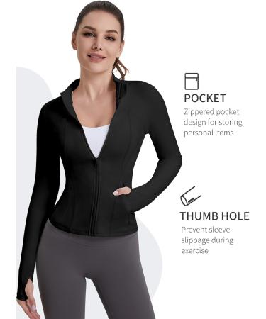 Vutru Women's Light Running Jacket - Stylish & Breathable Sportswear with Thumb Holes & Zip Pockets - M Black - Buy Online on GoSupps.com