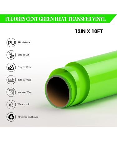 HTVRONT Neon Green Heat Transfer Vinyl Roll 12in x 10ft - Easy to Cut & Weed PU Vinyl for Heat Vinyl Designs - Buy Online on GoSupps.com