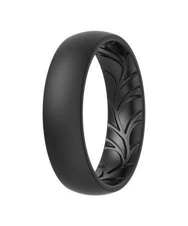 ThunderFit Women Silicone Wedding Bands, Breathable Leaf Cross Pattern Wedding Rings - 55mm Wide Black 4.5 - 5 (15.7mm)