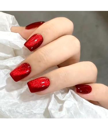 Jelly Cat Eye Gel Nail Polish Red Glitter Crystal Gel Polish Red Magnetic Nail Polish Soak Off UV/LED Sparkle Shiny Crystal Cat Eye Gel Nail Polish for Nail Art Manicure Salon DIY at Home - Buy Online on GoSupps.com