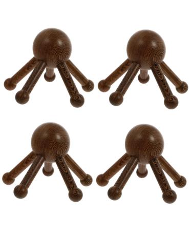 Ultechnovo 4 pieces Massage device with five claws hand massagers round hairbrush women massage device made of wood scraped tool head massage devices scalp massager handy spider