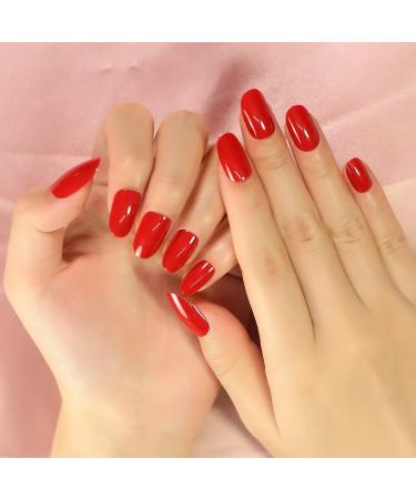 iMABC Medium Oval Glossy Blood Red Press on False Nails - Salon Quality Reusable Faux Ongles for Women & Girls - Buy Online on GoSupps.com