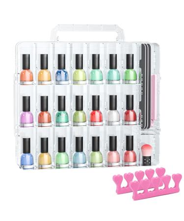 48 Bottles Universal Clear Gel Nail Polish Organizer Case Holder for Double Side Adjustable Space Divider for Acrylic Nail Gel Dip Powder Tips Set with Two Toe Separator