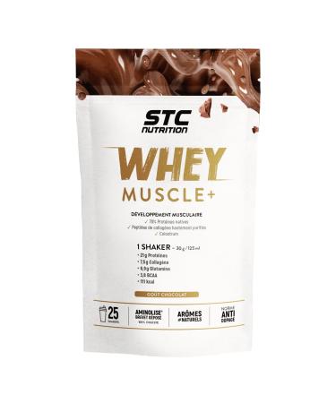 STC NUTRITION – Whey Muscle+ – Native Proteins – Dry Muscle Development – ??Patented Innovation Aminolise 100% Digest – Free of Colorings, Gluten Free – Chocolate Flavor - 25 Shakers – Doypack 750g