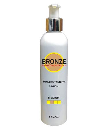 BRONZE - Sunless Self Tanning Lotion - MEDIUM - 8 oz + INCLUDES: Applicator Mitt Application Gloves and Best Fake Tanner Lotion Mousse Spray Sample Gorgeous Natural Looking Tan Lasts 7 Days