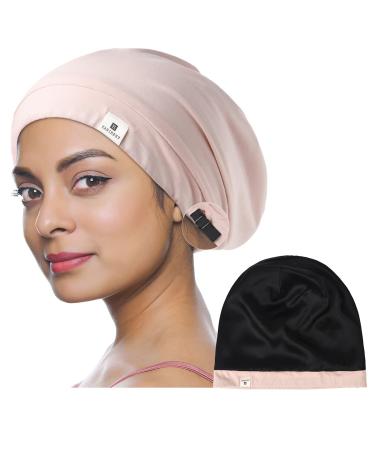 YANIBEST 100% Mulberry Silk Lined Sleep Cap Silk Bonnet for Sleeping - Pink Hair Cover Bonnet for Natural Hair Adjustable Slouchy Beanie Hat One Size Pink
