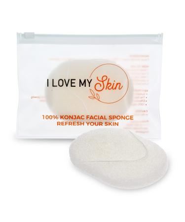I LOVE MY SKIN Konjac Facial Sponge 100% Natural - Reusable Gentle but Thorough Exfoliating Scrubber Puff Unclog Pores  Removes Dead Skin  Dirt  Makeup   Also Perfect for Baby Bath  Pristine White