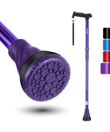 Rehand All Terrain Walking Cane, Colorful Foldable Walking Sticks for Seniors & Adults, Pivot Tip and Heavy Duty Mobility Aid, Collapsible Cane for Men & Women Romance Purple