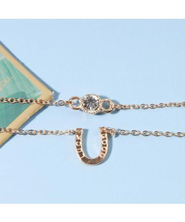 Layered Lucky Horseshoe Necklace - Gold Rhinestone Pendant Choker for Women & Girls | Vintage U-Shape Jewelry Gift - Buy Online on GoSupps.com