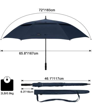 Prospo 72 Inch Windproof Golf Umbrella - Navy Blue XL | Automatic Open, Double Canopy, Vented & Waterproof Stick Umbrella for Men and Family - Buy Online on GoSupps.com
