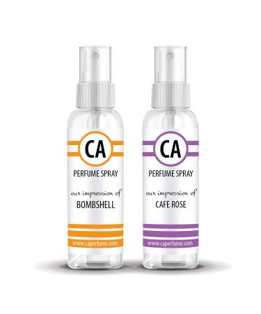 CA Perfume Impression of (Bombshell + Cafe Rose) Travel Size Sample Fragrance Refillable Atomizer Long Lasting Eau de Parfum (Cologne) Sprayer / 2 Fl Oz/ 60 ml Bombshell + Cafe Rose Impression
