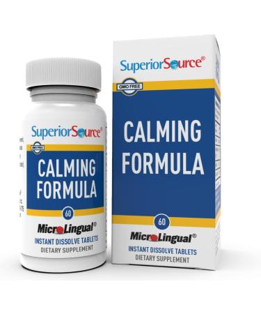 Superior Source Calming Formula L-Theanine Melatonin Under The Tongue Quick Dissolve MicroLingual Tablets 60 Ct 5-HTP for Enhanced Serotonin Conversion Positive Mood and Sleep Support Non-GMO