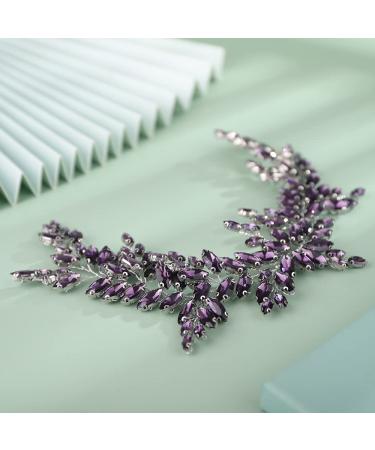 Kercisbeauty Purple Crystal Wedding Bridal Headband | Rhinestone Silver Hair Piece for Women & Girls - Updo Hair Jewelry - Buy Online on GoSupps.com