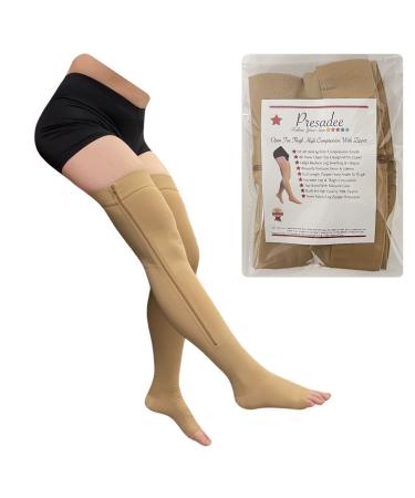 Thigh High Open Toe 20-30 mmHg Firm Compression Leg with YKK Zipper (Beige 2) Beige 2