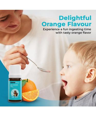 BeaverSmile Bio Cultures Kids Supplement 10ml Liquid Drops - Probiotics for Children 3-12 Years - 2 Billion Live Cultures - Orange Flavour - Buy Online on GoSupps.com