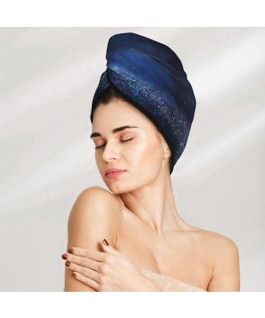 Hair Towel Wrap - Quick Drying Turban with Button | Retro Blue Glitter Hair Drying Towel - Buy Online on GoSupps.com