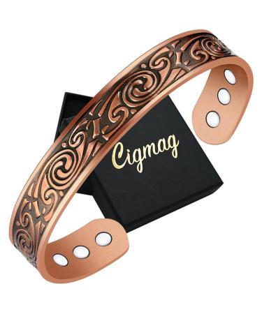 Cigmag 9X Mens Copper Bracelet Ultra Strength Magnet 99% Solid Pure Copper Magnetic Bracelets for Men Adjustable Cuff Bangle Brazaletes with Gift Box for Father's Day (Classic Viking) Classic Viking Pattern
