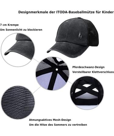 Buy Itoda Girls Baseball Cap - Adjustable Ponytail Mesh Hat for Summer Sun Protection XS-S - Outdoor Beach Essential - Buy Online on GoSupps.com