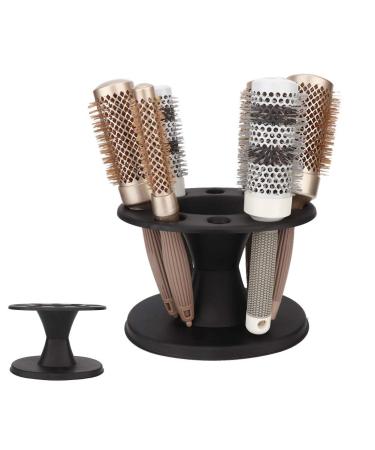 Hair Brush Holder,Plastic Round Hair Brush Comb Holder Display Rack Hair Styling Brush Stand Shelf Accessories(Black)