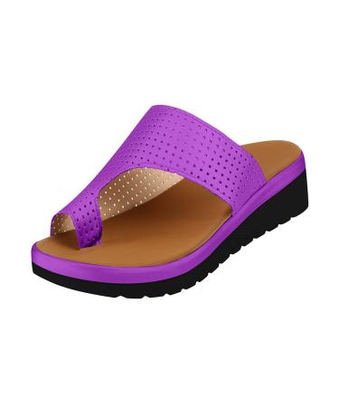 Yytcsjz Comfortable women's plateau sandals bale tooth correction shoes breathable open toe hollow clip-toe beach hiking shoes for summer beach planar fasciitis (color: purple size: 38 EU)