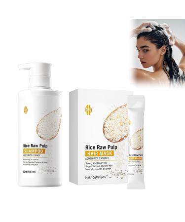 Rice hair care products 500 ml rice shampoo and 20 pieces rice hair mask improves frizz dry ends and split ends deeply and effectively moisturizes and shampoo