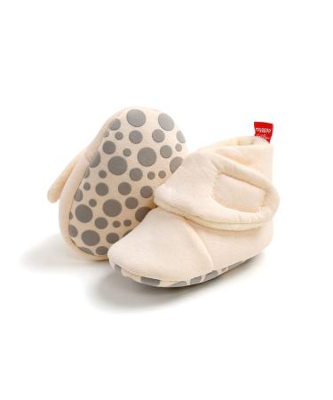 TMEOG Baby Booties Slippers Infant Boots Newborn First Walking Shoes Baby Winter Sock Crib Shoes for Boys Girls 0-18Months 6-12 Months Beige