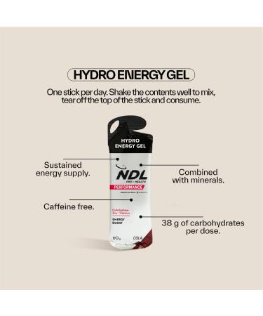 NDL Pro-Health Hydro Energy Gel - Sports energy gel with carbohydrates and mineral salts low sugar content immediate energy supply caffeine free cola flavor Pack 12-720g by Rafa Nadal - Buy Online on GoSupps.com