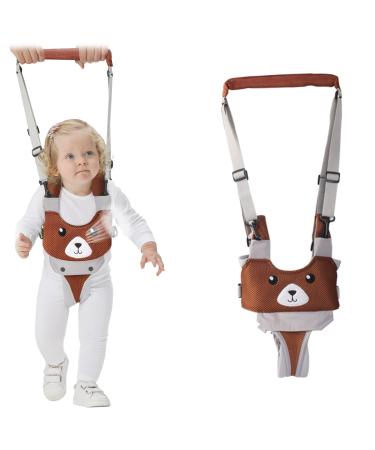 IULONEE Baby Walking Harness Mesh Handheld Toddler Helper Assistant Adjustable Child Walker Help Standing Up and Walking Belt Learning Helper Infant Safety Harness for 7-24 Month Baby (Mesh Brown)