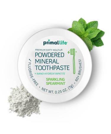 Primal Life Organics Dirty Mouth Toothpowder  Tooth Cleaning Powder  Flavored Essential Oils  Hydroxyapatite  Natural Kaolin  Bentonite Clay  USE: 60+ Brushings  Paleo  Organic  Vegan Spearmint 0.25oz