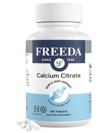 Freeda Calcium Citrate - Kosher Vegan Calcium Supplement for Women & Men - Bone Health & Joint Support - Calcium 1000mg per Serving - Calcium Citrate 1000mg Tablets Calcium Without Vitamin D (250 Ct) 250 Count (Pack of 1)
