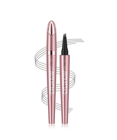 Microblading Eyebrow Pen with 4-Fork-Tip - Eye Makeup Eyebrow Tint Pen Lift & Snatch Eyebrow Pen Long-Lasting Waterproof Natural Hair-Like Brows Refined Pink Champagne(Light Brown)