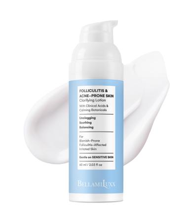BellamiLuxx Folliculitis Acne Lotion for Body: Helps Reduce Itch Redness Body Acne Bumps & Uneven Texture with Salicylic & Glycolic Acid + Botanicals - Gentle Care for Folliculitis-Prone Skin