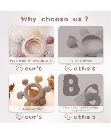 Bopoobo Silicone Rudder Teether Toy with Wooden Ring for Babies | Soothing Teething Toy for 3-12 Months | Montessori Baby Chew Toy (Pink) - Buy Online on GoSupps.com