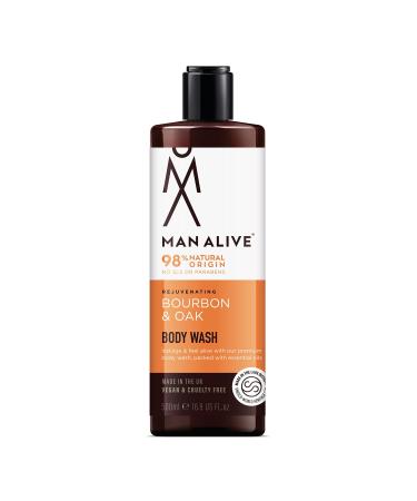 MAN ALIVE Shower Gel for men 500ml mens body wash & face wash contains a masculine scent Vegan SLS Free & sulfate free formula. ideal mens grooming gifts for men (Bourbon & Oak Single) Bourbon & Oak 500.00 ml (Pack of 1)