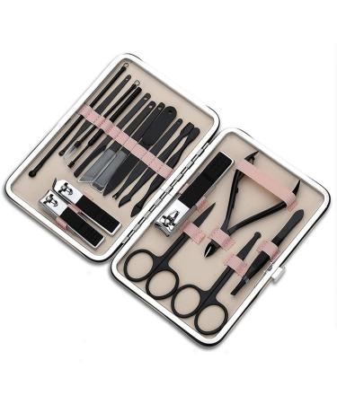 Manicure Set Stainless Steel Nail Tools Man and Woman Built-in Nail Files Portable Travel 18-Piece Blue Black Manicure Nail Clippers Kit (Color : Pink)