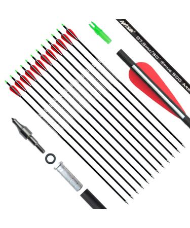 ANTSIR 30 Inch Carbon Arrows Practice Targeting Arrows with Removable Tips for Compound and Recurve Bow(Pack of 12) A-Red White
