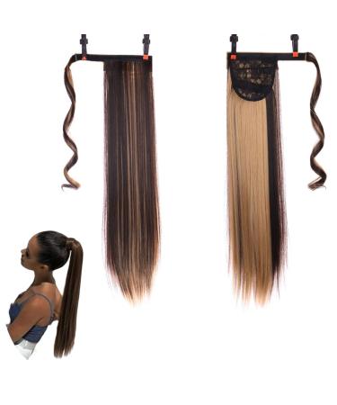 Traziewell Hair Extension with Hairband Ombre Hair Extensions Wrap Around Ponytail Extension Long Straight Synthetic Pony Tail Hair Extensions for Women 0612