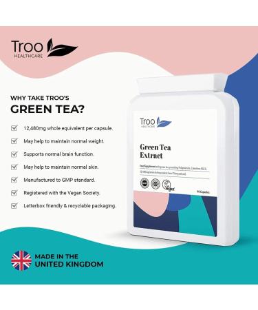 Green Tea Extract Supplement - 480mg (12:1) - 90 Capsules | Rich in Polyphenols, Catechins, and EGCG | UK Manufactured to GMP Standards - Buy Online on GoSupps.com