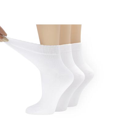 PERSOON Extra Soft Women Bamboo Non-Binding Ankle Socks  Seamless Toe Diabetic  Wide & Stretchy Fit Ladies Quater Sock 3 Pair 10-12 White