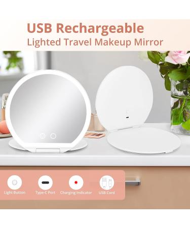 Fabuday Rechargeable Travel Makeup Mirror with Lights - Foldable & Lighted Cosmetic Mirror - 3 Color Lighting & Adjustable Brightness LEDs - Includes Bag - Buy Online on GoSupps.com