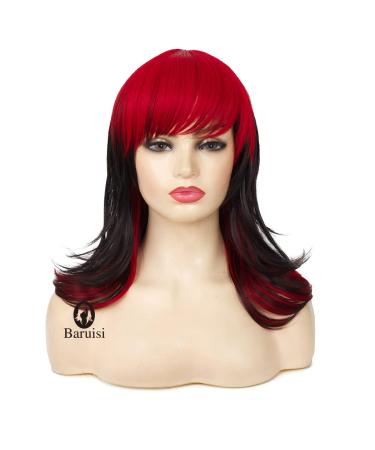 Baruisi Black Red Shoulder Length Layered Shaggy Wig with Bangs - Synthetic Halloween Cosplay Wig - Buy Online on GoSupps.com