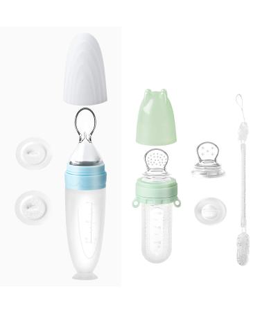 Termichy Baby Spoon Fruit Sucker Bottle Squeeze Feeder | Silicone Baby Food Feeder Cutlery Set - 2 Pieces (30ml & 90ml) in Blue & Green - International Shipping Available - Buy Online on GoSupps.com