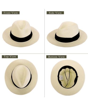 Women's Panama Straw Beach Sun Hat UPF50+ Wide Brim Fedora - Beige - Buy Online on GoSupps.com