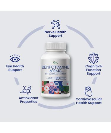 VHC Vitamin B1 Benfotiamine 600mg Supplement- 5X Time Fat-Soluble Thiamine Vitamin B1- Max Boost Bioavailable Thiamine B1 Levels Veggie Capsules Non-GMO Soy Free- Made in USA (120 Counts) - Buy Online on GoSupps.com